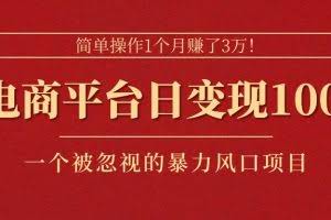 （11160期）简单操作1个月赚了3万！在电商平台日变现1000+！一个被忽视的暴力风口…