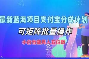 最新蓝海项目支付宝分成计划，可矩阵批量操作，小白也能月入五位数