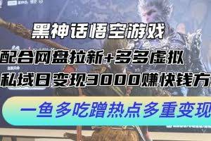 黑神话悟空游戏配合网盘拉新+多多虚拟+私域日变现3k+赚快钱方法，一鱼多吃蹭热点多重变现【揭秘】