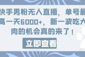 快手男粉无人直播，单号最高一天6000+，新一波吃大肉的机会真的来了