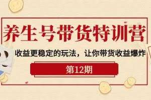 养生号带货特训营【12期】收益更稳定的玩法，让你带货收益爆炸（9节直播课）