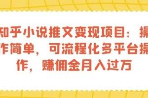 知乎小说推文变现项目：操作简单，可流程化多平台操作，赚佣金月入过万