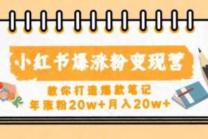 小红书爆涨粉变现营，教你打造爆款笔记，年涨粉20w+月入20w