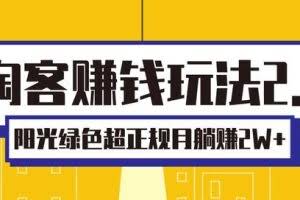 淘客赚钱玩法2.0，阳光绿色超正规项目，月躺赚2W+「视频课程」