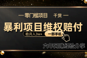 暴利项目线上维权赔付小白月入3w+一部手机改变思维不用剪辑写文案