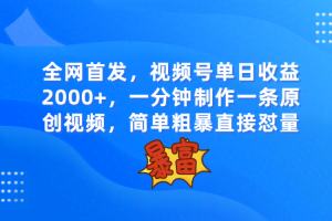 全网首发，视频号单日收益2000+，一分钟制作一条原创视频，简单粗暴