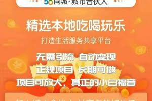 58同城城市合伙人自动赚收益项目，长期稳定，项目可放大，外面出售88元项目