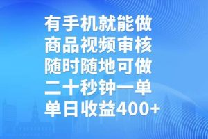 （14446期）有手机就能做，商品视频审核，随时随地可做，二十秒钟一单，单日收益400+