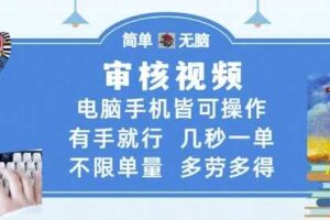 审核视频，电脑手机皆可操作，有手就行，几秒一单，不限单量，多劳多得【揭秘】