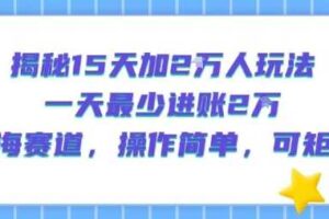 揭秘15天加2W人玩法，一天最少2万进账，蓝海赛道，操作简单，可矩阵