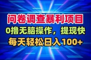 问卷调查暴利项目，0撸无脑操作，提现快，每天轻松日入100+【揭秘】