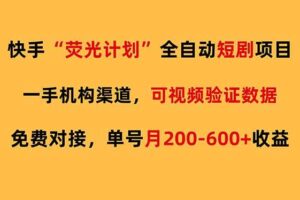 （17587期）快手荧光短剧，全自动代发，免费项目单号月200-600收益