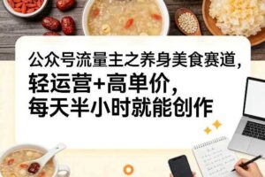 公众号流量主之养身美食赛道，轻运营+高单价，每天半小时就能创作