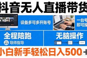 （17875期）抖音无人直播带货 一台电脑即可操作  可多开账号 无脑操作  全程陪跑 新手小白轻松 日入500+