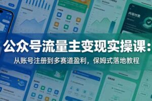 公众号流量主变现实操课:从账号注册到多赛道盈利,保姆式落地教程