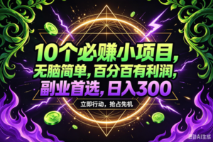 (18647期)10个必赚米的小项目,百分百赚米,无脑简单,副业首选,日入210+