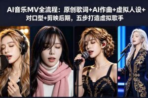 (18710期)AI音乐MV全流程:原创歌词+AI作曲+虚拟人设+对口型+剪映后期,五步打造虚拟歌手