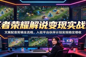 王者荣耀解说变现实战课:文案配音剪辑全流程,入驻平台伙伴计划实现稳定增收