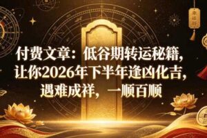 付费文章：低谷期转运秘籍，让你2026年下半年逢凶化吉，遇难成祥，一顺百顺