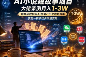 AI小说短故事项目，大佬亲测月入1-3W，零基础教你用AI批量产出优质短故事，实现一稿多吃多渠道变现（更新0624）