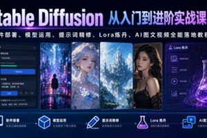 Stable Diffusion从入门到进阶实战课程|软件部署、模型运用、提示词精修、Lora炼丹、AI图文视频全能落地教程