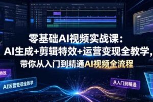 零基础AI视频实战课:AI生成+剪辑特效+运营变现全教学,带你从入门到精通AI视频全流程