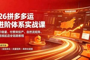 2026拼多多运营进阶体系实战课|新版拖价稳量、付费转投产、自然流矩阵、高投产链接起店全链路教程