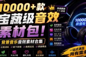 宝藏级音效素材包！10000+款背景音乐音效素材合集，自然片头婚礼会议常用音效包，分类清晰