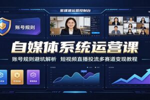 自媒体系统运营课:账号规则避坑解析,短视频直播投流多赛道变现教程