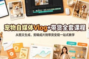 宠物自媒体Vlog+带货全套课程｜从图文生成、剪辑成片到带货变现一站式教学