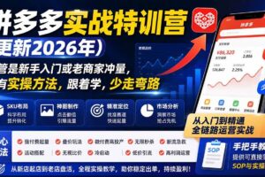 （20158期）拼多多实战特训营(更新26年0831)：不管是新手入门或老商家冲量，都有实操方法，跟着学，少走弯路