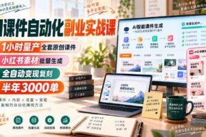 AI课件自动化副业实战课，1小时量产全套原创课件，小红书素材批量生成，全自动变现复刻，半年3000单