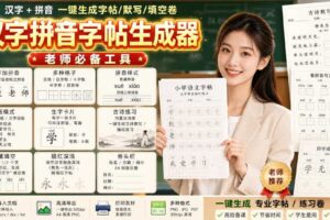 学习神器，汉字拼音字帖生成器，汉字+拼音 一键生成字帖/默写/填空卷，支持词组、成语，老师、家长必备