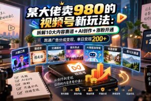 （20573期）某大佬卖980的视频号新玩法：拆解10大内容赛道+AI创作+涨粉开通，跑通广告分成变现，单日变现200+