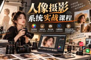 【无水印】人像摄影系统实战课程，色彩审美、构图布光、镜头运用、PS精修调色，附带作品打造与自媒体账号运营