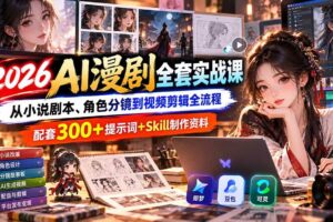 （20629期）2026AI漫剧全套实战课：从小说剧本、角色分镜到视频剪辑全流程，配套300+提示词+Skill制作资料