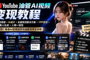 (20649期)YouTube油管AI视频变现教程-更新0926:账号搭建×AI成片×去重限流解决方案×YPP变现×AI真人生成×人物一致性