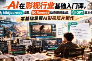 【无水印】AI在影视行业基础入门课,Midjourney绘图、Runway动态视频生成、GPT脚本创作,零基础掌握AI影视短片制作