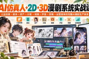 【无水印】AI仿真人+2D+3D漫剧系统实战课,小说创意→剧本→资产→分镜→视频→声音→剪辑→运营接单的完整AI漫剧生产体系