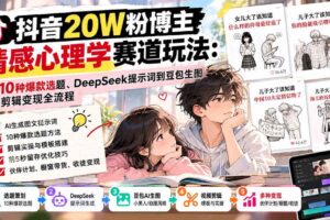 (20688期)抖音20W粉博主-情感心理学赛道玩法:从10种爆款选题、DeepSeek提示词到豆包生图与剪辑变现全流程