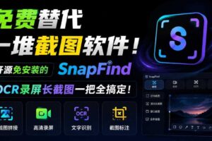 免费替代一堆截图软件!开源免安装的SnapFind,OCR录屏长截图一把全搞定!