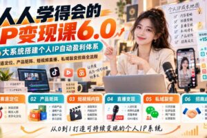 人人学得会的IP变现课6.0,6大系统搭建个人IP自动盈利体系,赛道定位、产品矩阵、短视频直播、私域裂变招商全流程