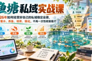 渔塘私域实战课,2026年如何经营好自己的私域稳定业绩,学会蓄水、养鱼、培育、转化,不再一次性收割客户