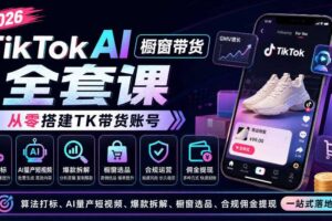 2026TikTok AI橱窗带货全套课,从零搭建TK带货账号,算法打标、AI量产短视频、爆款拆解、橱窗选品、合规佣金提现一站式落地