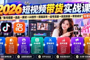 (20731期)2026短视频带货实战课9月:打通“账号搭建→选品→素材→AI创作→剪辑发布→起号流量→投流放量→带货成交”完整链路