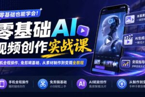 零基础AI视频创作实战课|手机全程操作、免剪辑基础、从素材制作到变现全教程