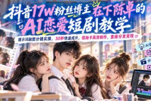 抖音17W粉丝博主在下陈卓的AI恋爱短剧教学,提示词融图分镜实操,30秒快速成片,低抽卡高效制作,直接分发变现