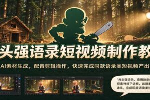 光头强语录短视频制作教程:AI素材生成,配音剪辑操作,快速完成同款语录类短视频产出