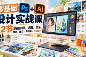 【无水印】零基础PS+AI设计实战课|22节掌握修图、抠图、调色、插画、图标、海报与2.5D设计