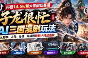 （20818期）抖音14.5w粉大佬同款赛道「子龙很忙」AI三国漫剧玩法：从脚本、人物、分镜、剪辑到短剧IP持续连载